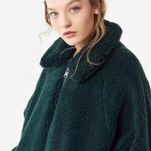 urban outfitters UO mossy green dolman fluffy sherpa teddy jacket coat semi crop